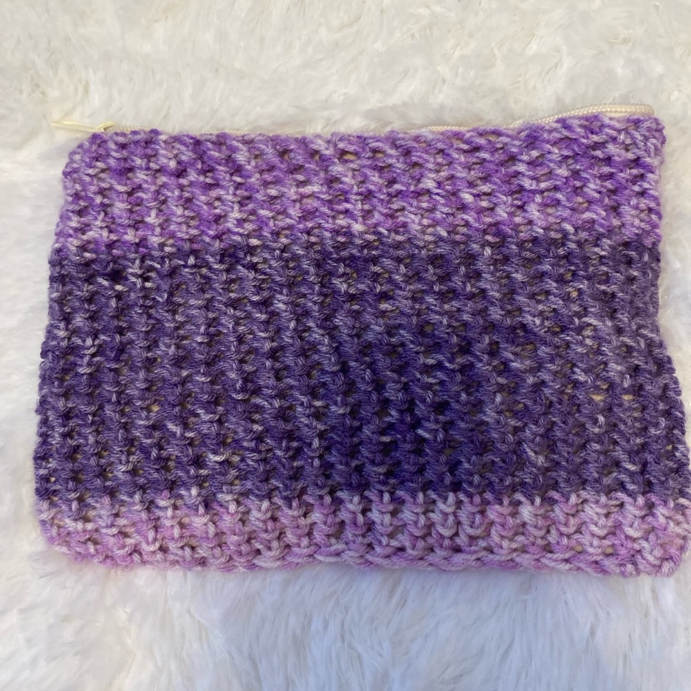 Handmade Purple Knit Pouch Makeup Bag